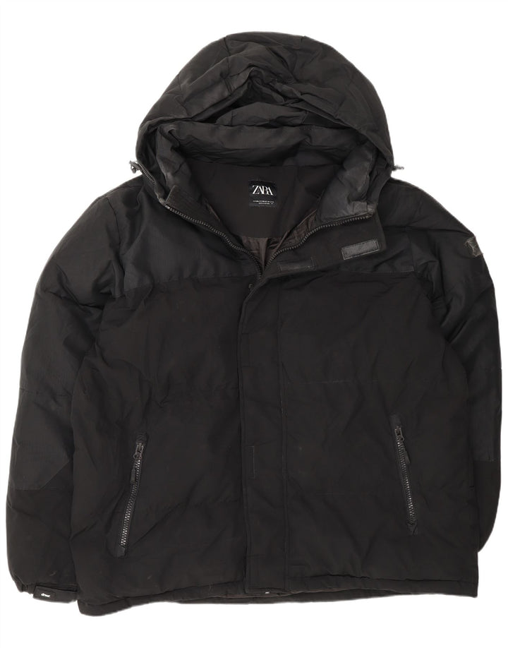 Zara Veste matelassée à capuche pour homme UK 44 2XL Noir Polyester