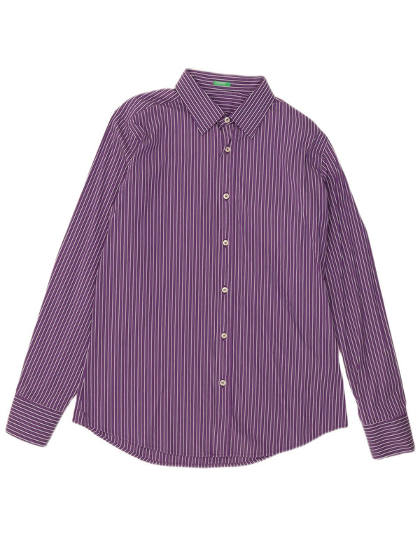Benetton Chemise Homme XL Violet Pinstripe Coton