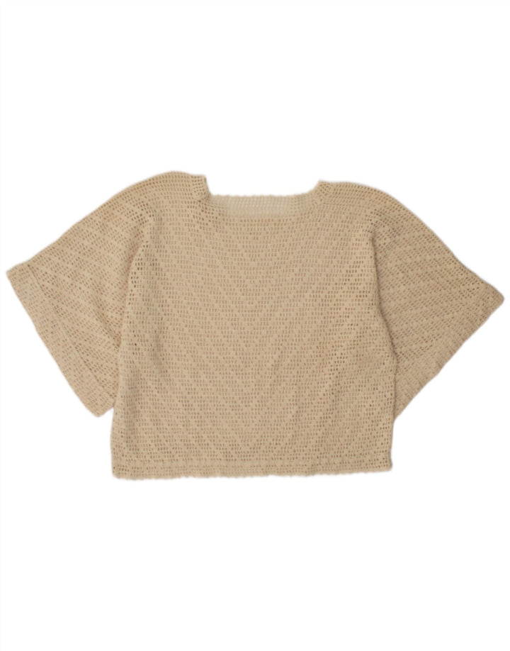 vintage Femmes Batwing Voir à travers Top UK 16 Grand Beige