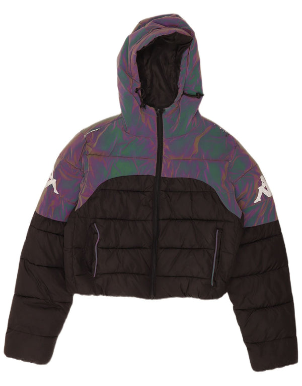 Kappa Veste matelassée à capuche surdimensionnée pour femme UK 6 XS Noir Colourblock