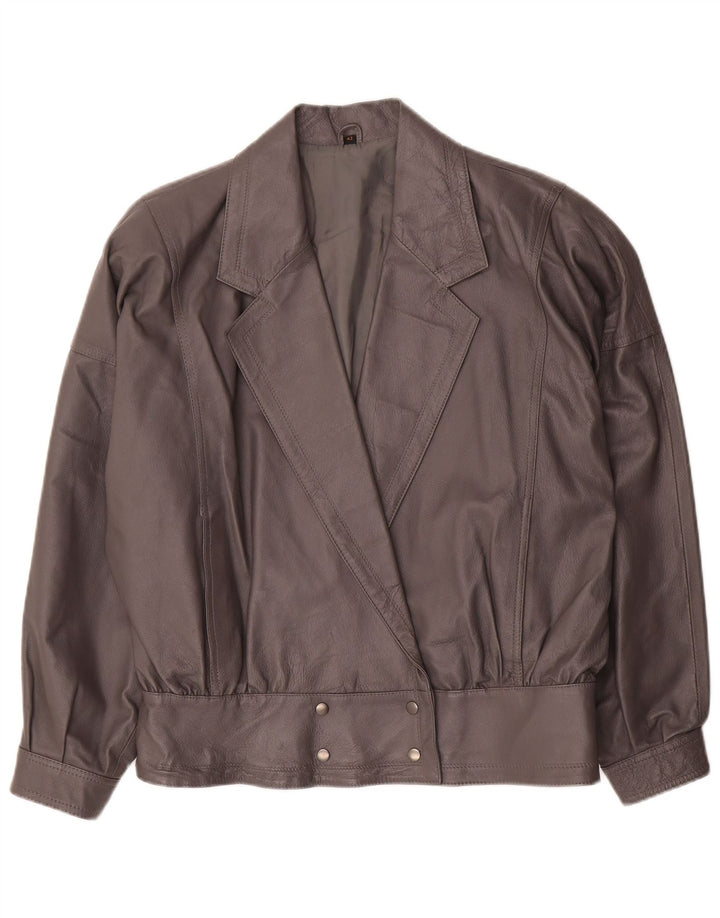vintage Womens Bomber Veste en cuir surdimensionnée EU 42 Grand cuir gris