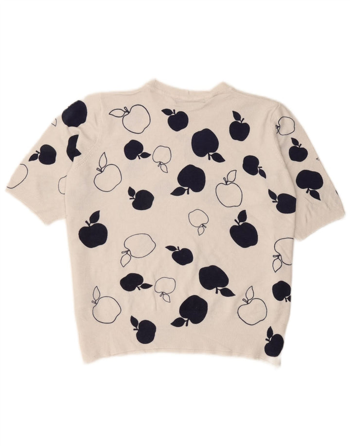 Marks & Spencer Pull graphique à col rond pour femme UK 14 Large Blanc