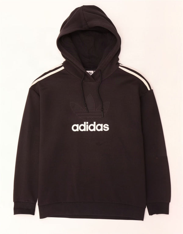 Adidas Pull à capuche surdimensionné graphique pour femme UK 12/14 Coton noir moyen