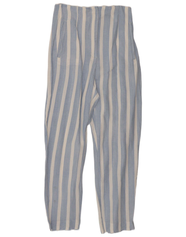 Zara Pantalon court taille haute coupe slim pour femme XS W24 L26 Bleu rayé