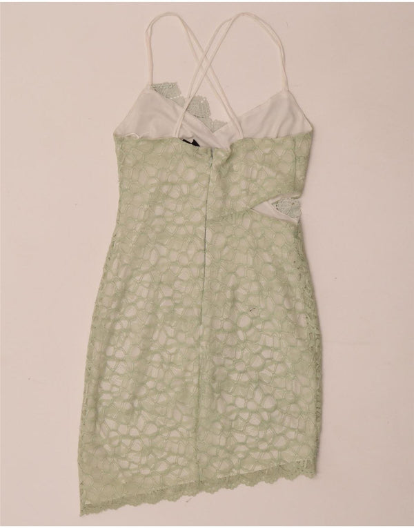 Topshop Robe asymétrique en dentelle dos nu pour femme UK 10 Petit vert géométrique