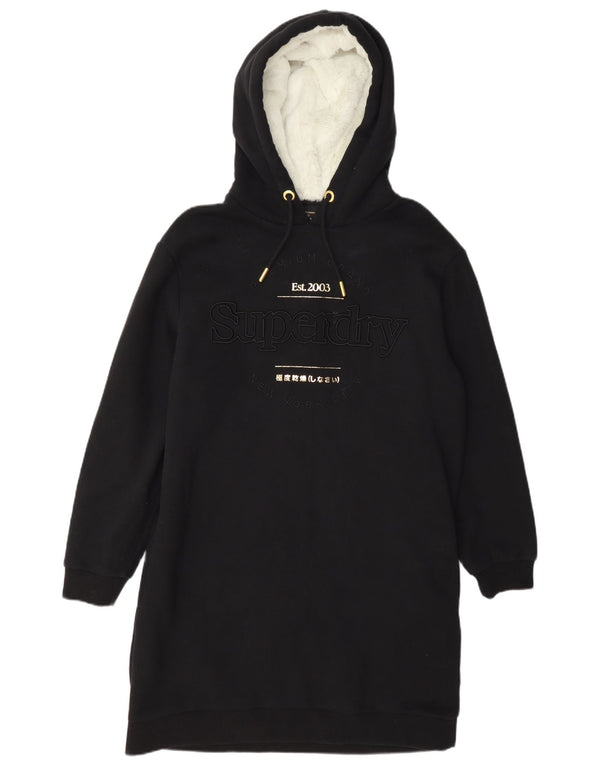 Superdry Robe à capuche graphique pour femme UK 14 Large Noir Coton