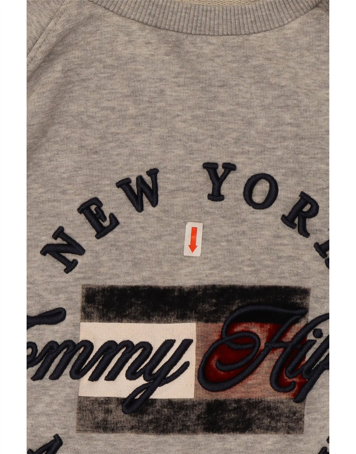 TOMMY HILFIGER Sweat-shirt graphique surdimensionné pour femme UK 10 Petit Gris
