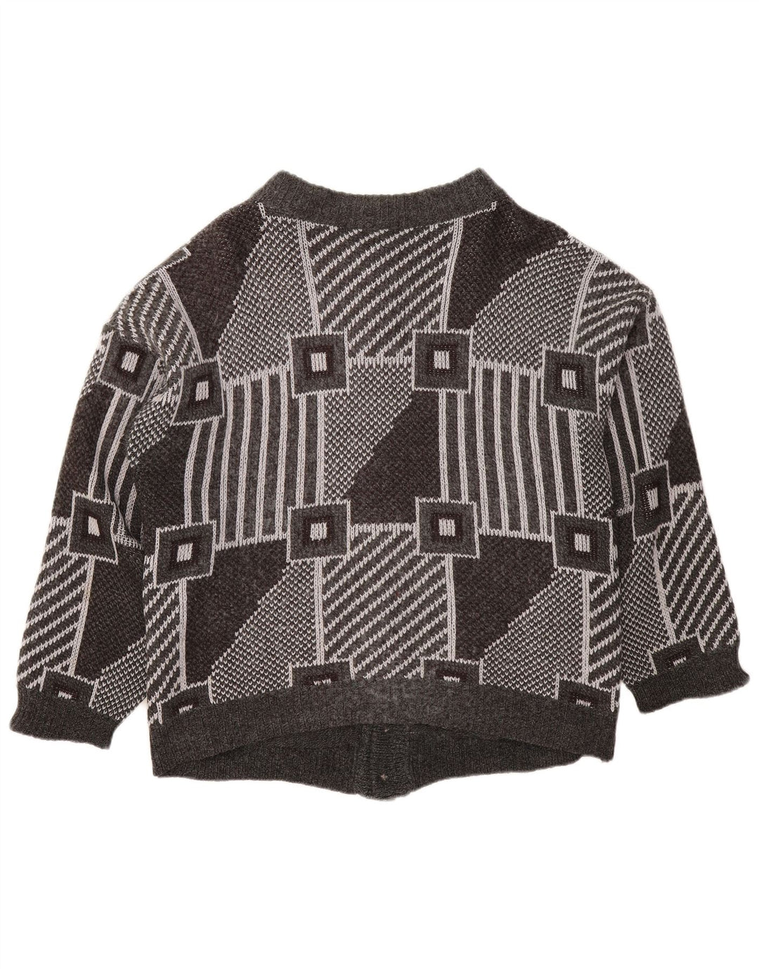 VINTAGE Femmes Cardigan surdimensionné Pull UK 18 XL Gris Géométrique