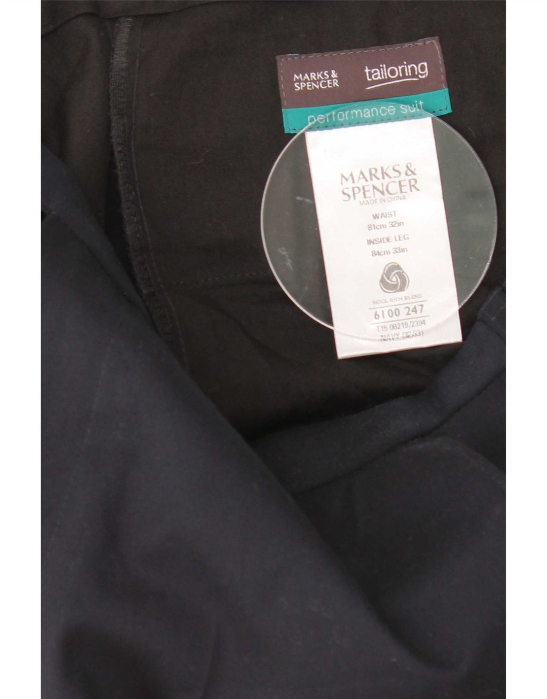 Marks & Spencer Pantalon de Costume Droit Femme W32 L33 Laine Bleu Marine