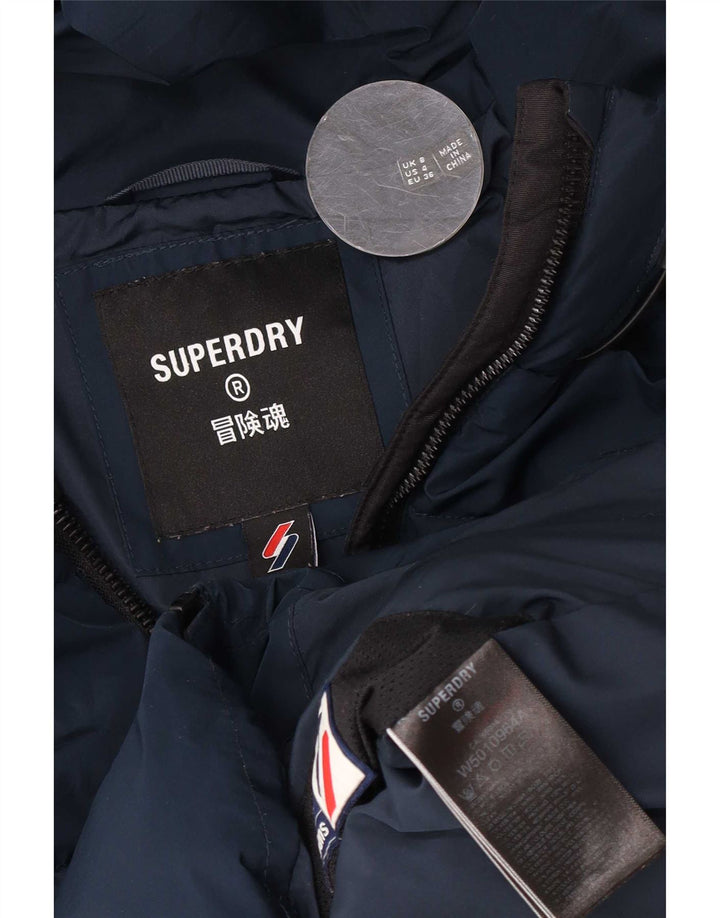 Superdry Veste matelassée surdimensionnée à capuche pour femme UK 8 Small Navy Blue