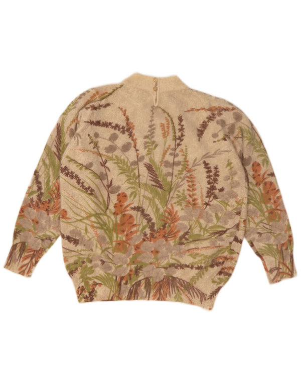 G. Pisano Pull col roulé pour femme UK 8 Petite laine florale beige