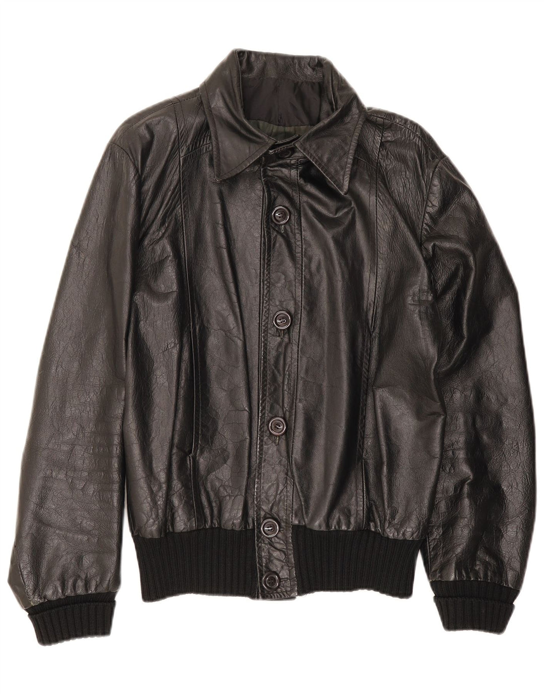 VINTAGE Veste en cuir homme UK 36 Petit Noir