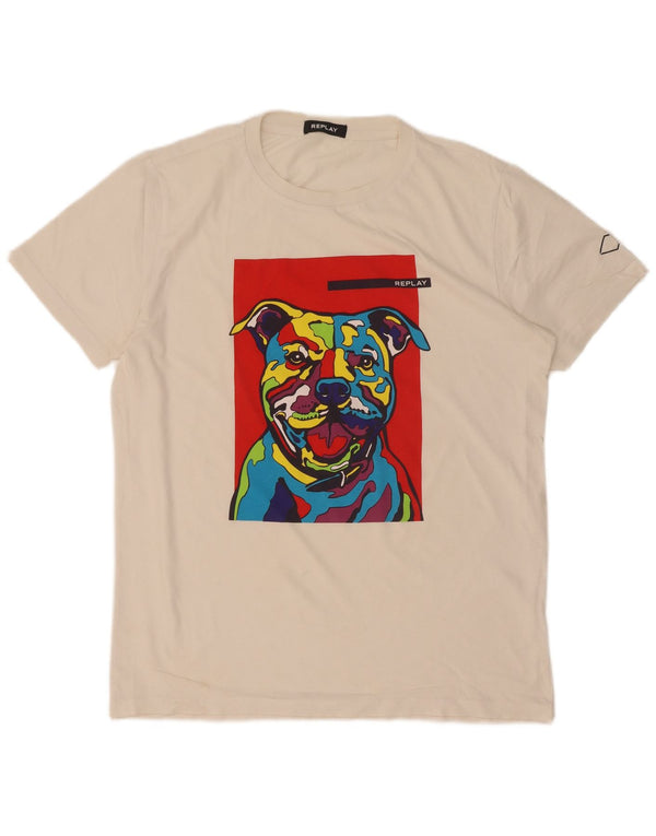 Replay T-Shirt Graphique Homme Blanc Moyen