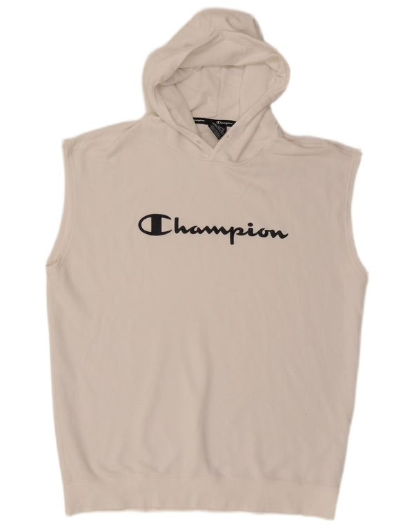 Champion Pull à capuche sans manches pour homme en coton blanc 2XL
