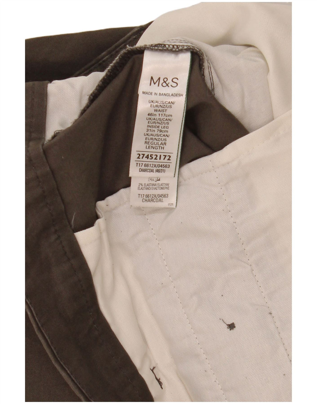 Marks & Spencer Pantalon Chino Coupe Regular Homme W46 L31 Gris Coton