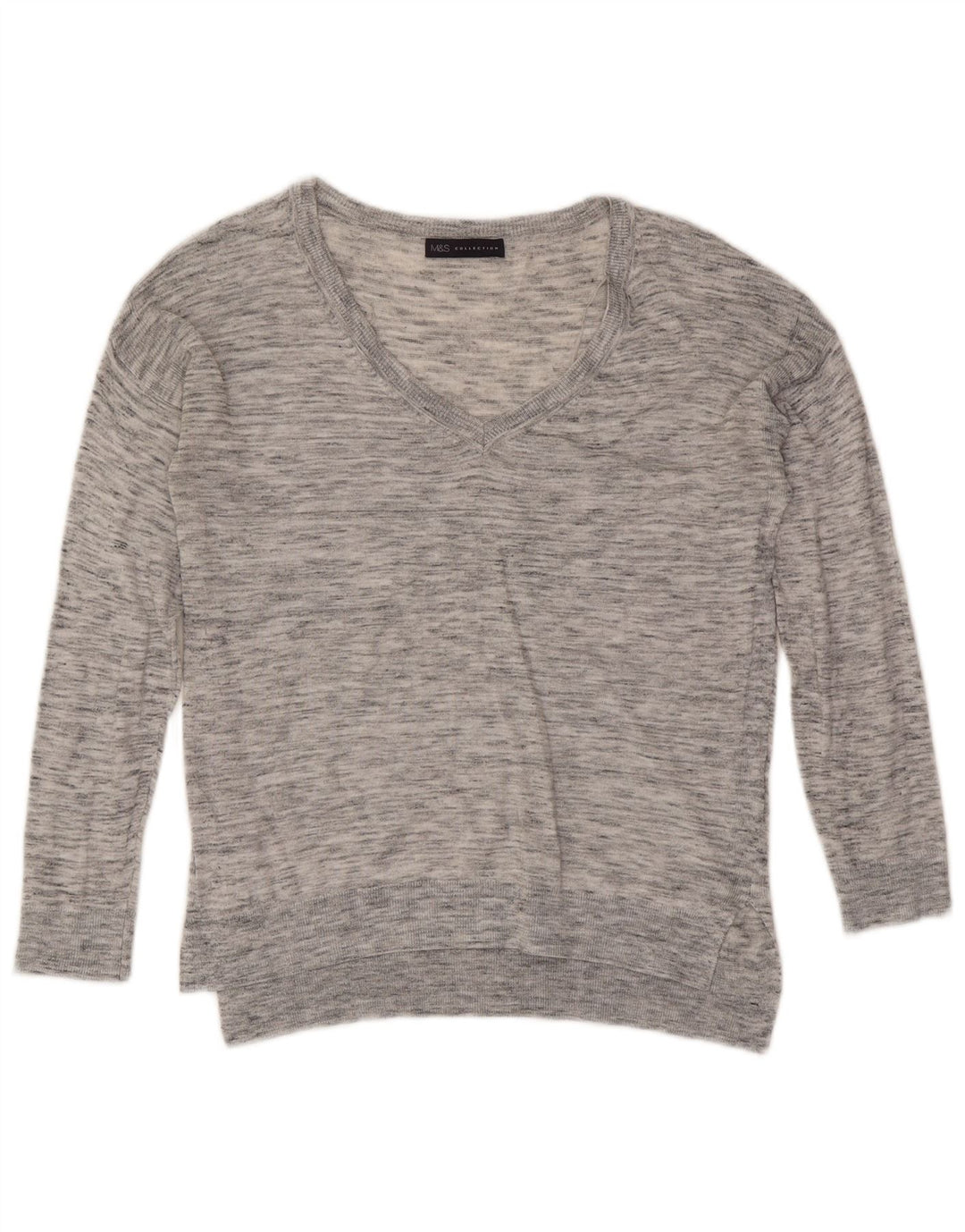 Marks & Spencer Pull col en V pour femme UK 8 Petit Gris Moucheté