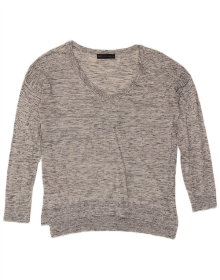 Marks & Spencer Pull col en V pour femme UK 8 Petit Gris Moucheté