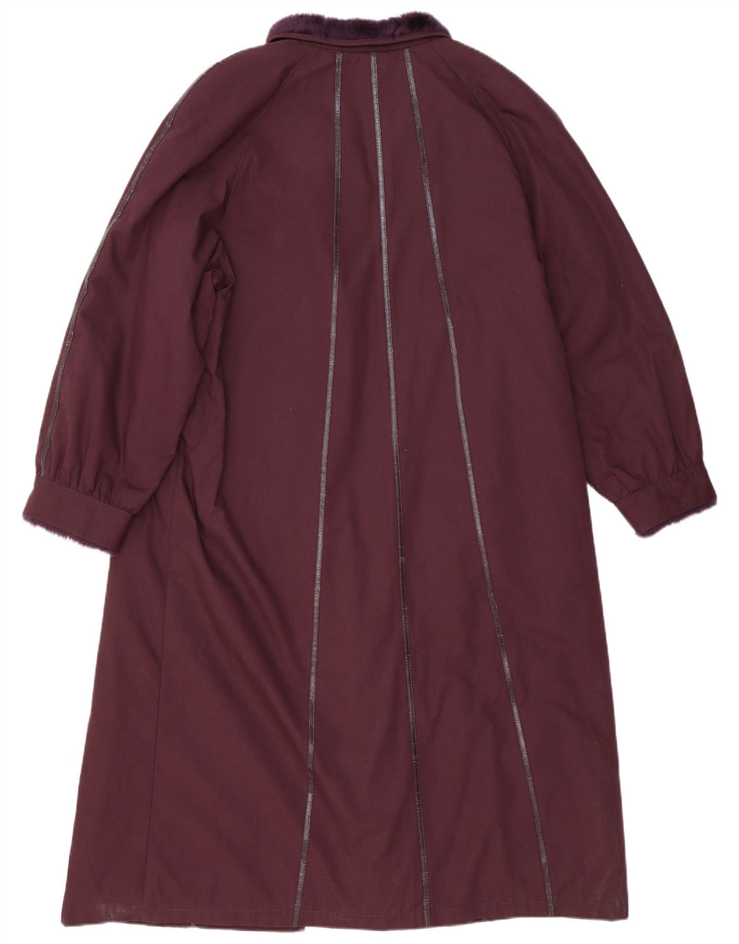 vintage Womens Overcoat UK 16 Grand Polyester Rayé Bordeaux