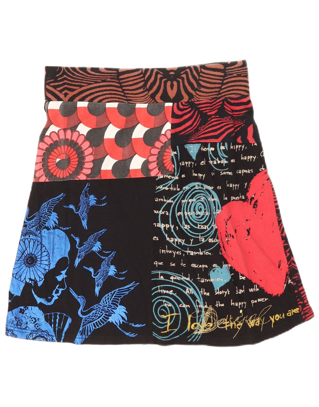 Desigual Jupe trapèze graphique Medium W30 Noir Patchwork Femme