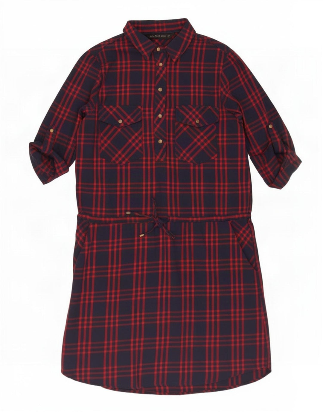 Zara Robe chemise pull pour femme UK 14 Bleu marine moyen à carreaux