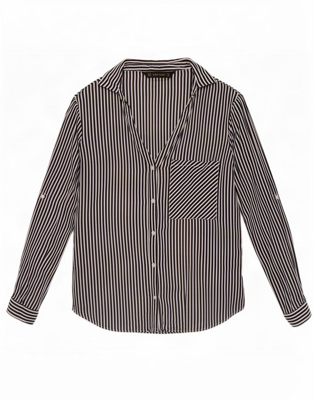 Zara Chemise Femme UK 12 Medium Noir À Fines Rayures