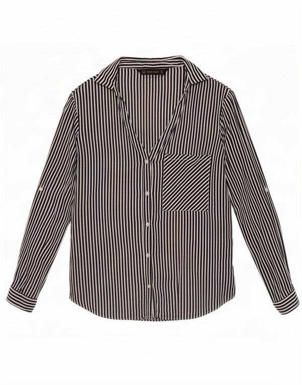 Zara Chemise Femme UK 12 Medium Noir À Fines Rayures