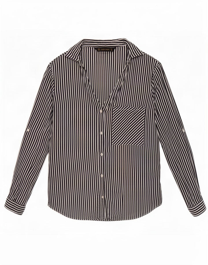 Zara Chemise Femme UK 12 Medium Noir À Fines Rayures