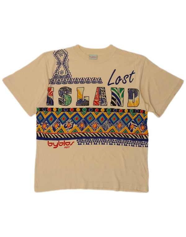 Byblos Homme T-Shirt Graphique Haut Large Beige Coton