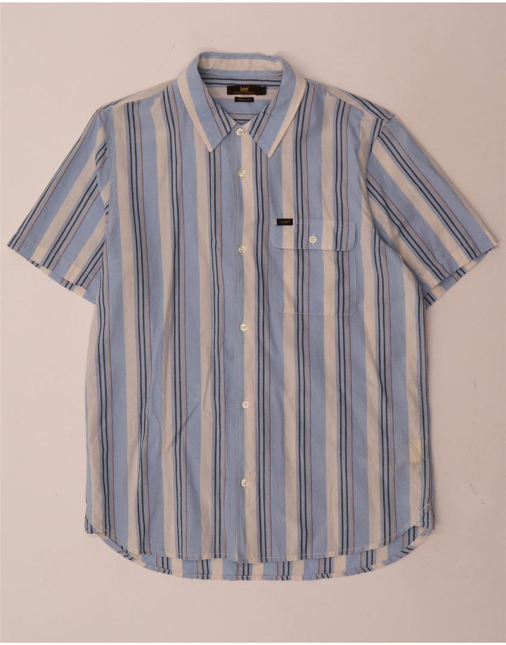 Lee Chemise à manches courtes pour hommes, coupe régulière, grand coton rayé bleu