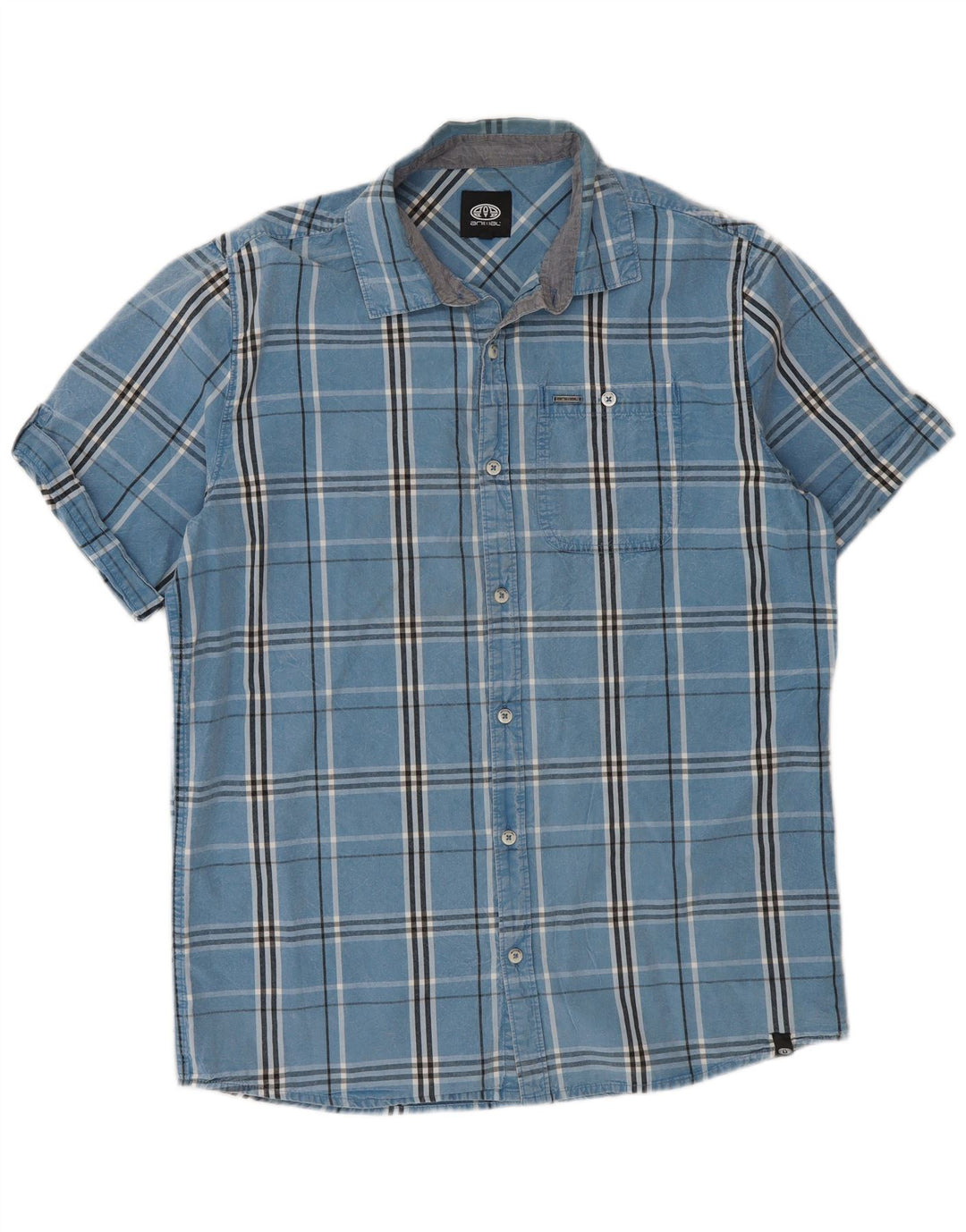 Chemise à manches courtes pour homme Animal en coton à grands carreaux bleus