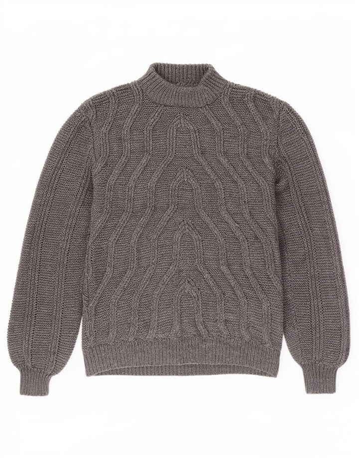 vintage Mens Turtle Neck Jumper Pull Moyen Gris Géométrique