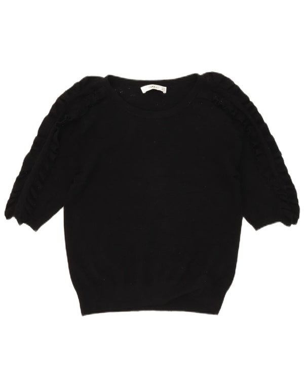 Zara Pull à manches courtes et col rond pour femme UK 12 Noir moyen
