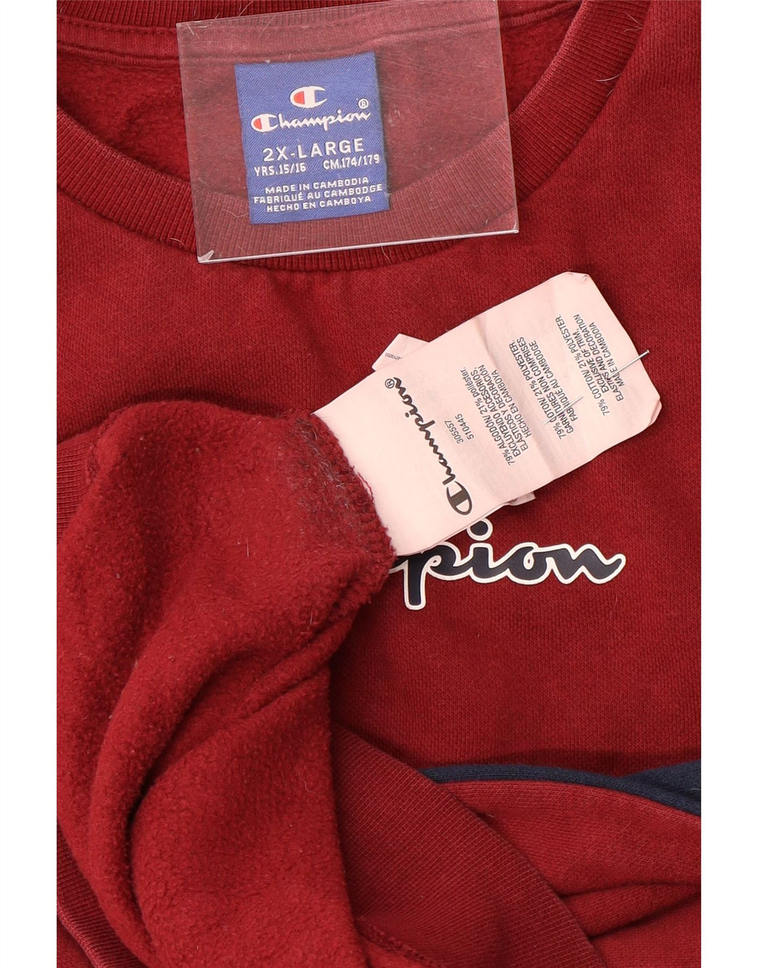 CHAMPION Sweat-Shirt Garçon 15-16 Ans 2XL Rouge Colorblock Coton