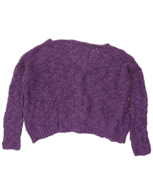 Zara Womens Crop Oversize Cardigan Sweater UK 14 Acrylique Violet Moyen