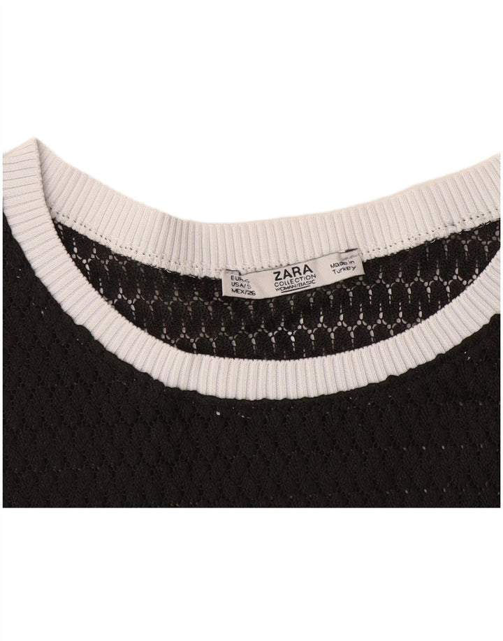Zara Womens See Through T-Shirt Top UK 10 Petit Noir