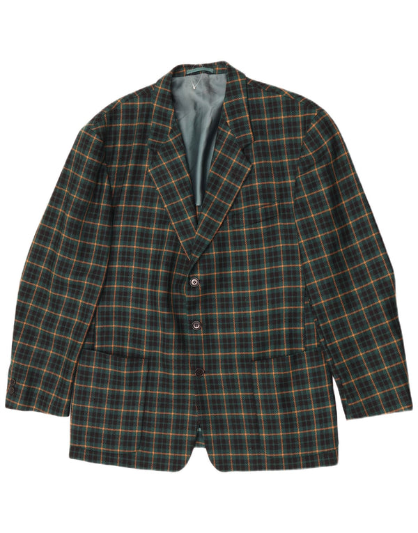 vintage Homme 3 Bouton Blazer Veste UK 40 Grande laine à carreaux verts