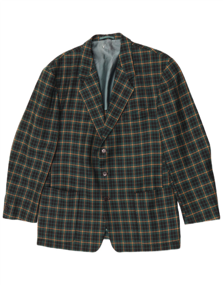 vintage Homme 3 Bouton Blazer Veste UK 40 Grande laine à carreaux verts