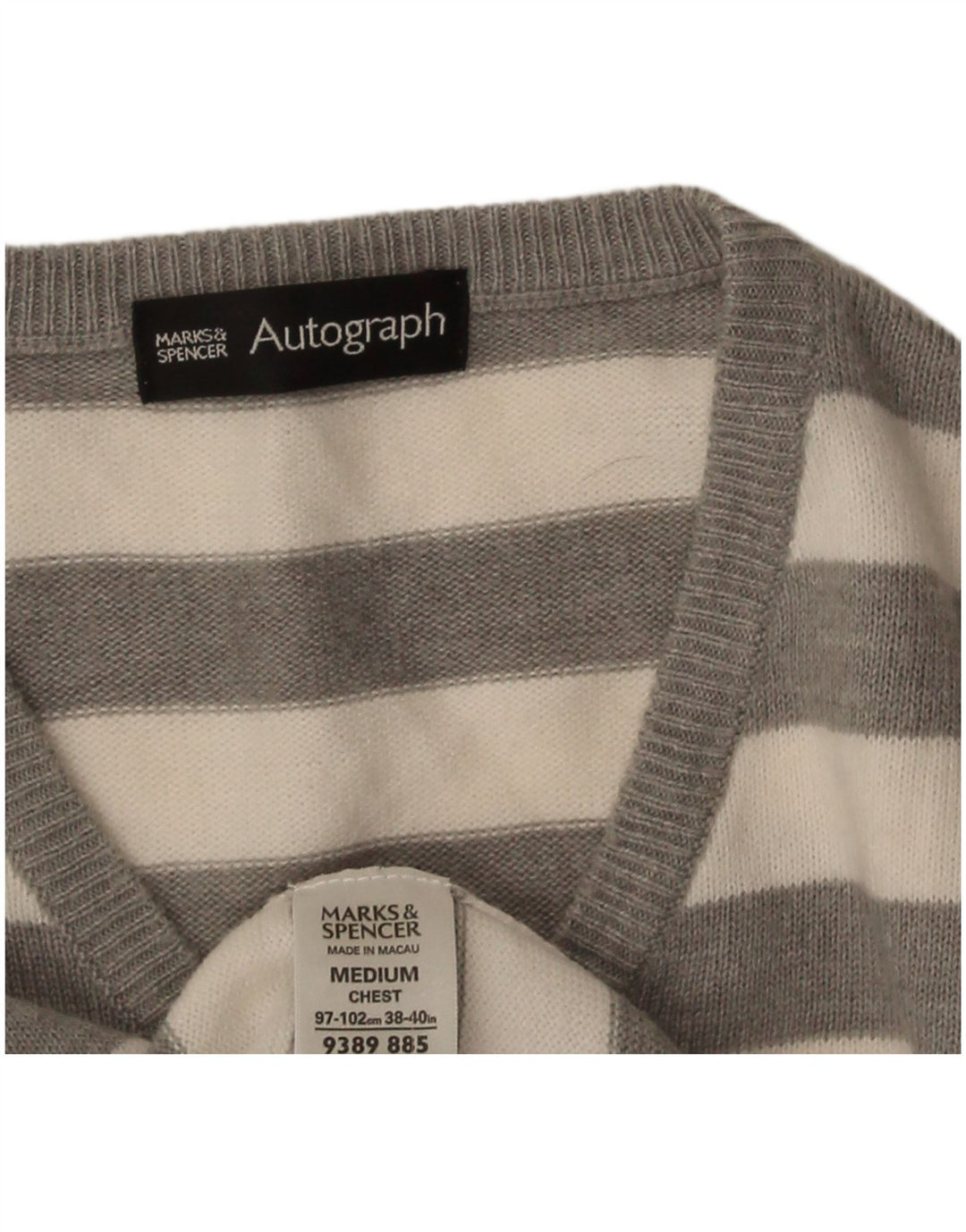 Marks & Spencer Pull Autograph Col V Homme Gris Moyen Rayé