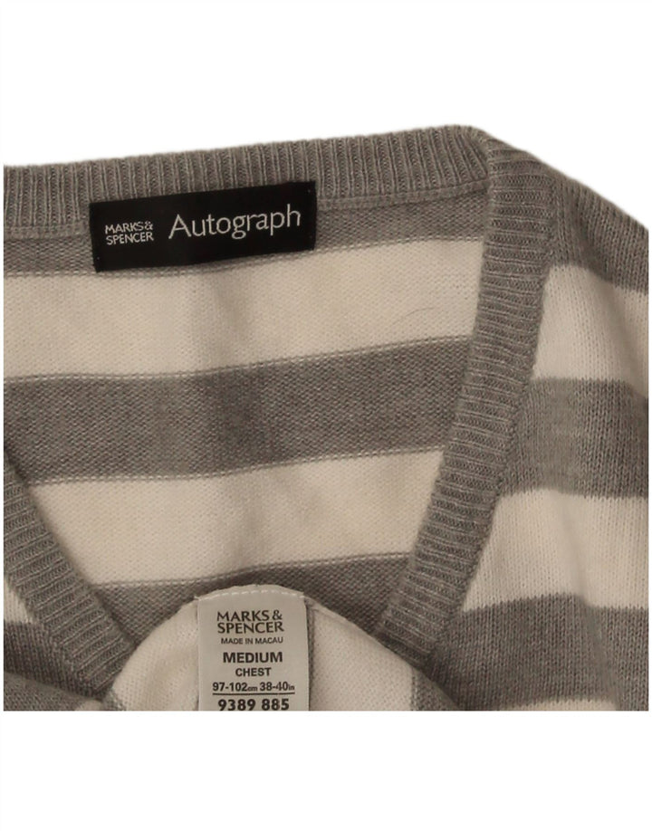 Marks & Spencer Pull Autograph Col V Homme Gris Moyen Rayé