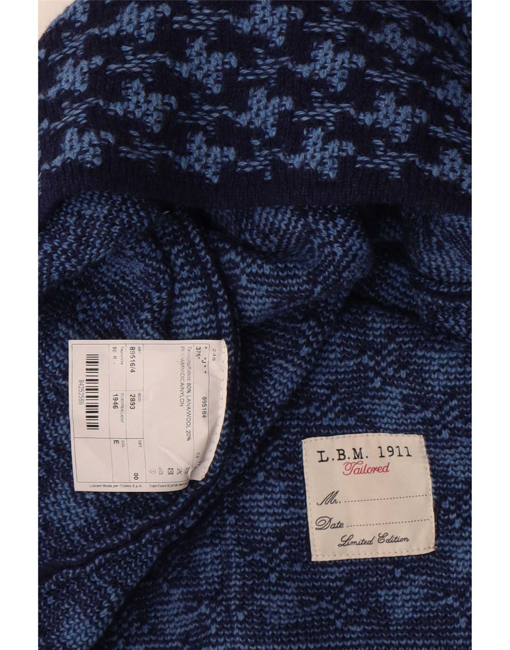 vintage Mens Cardigan Sweater IT 50 Laine pied-de-poule bleu moyen