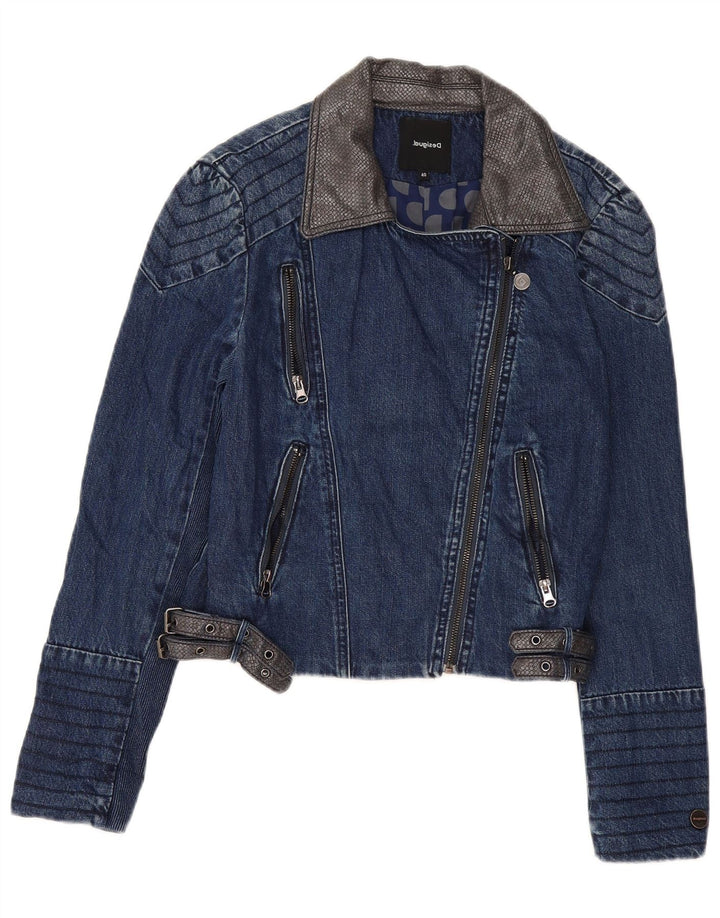 Desigual Veste en jean courte pour femme EU 40 Coton floral bleu marine moyen