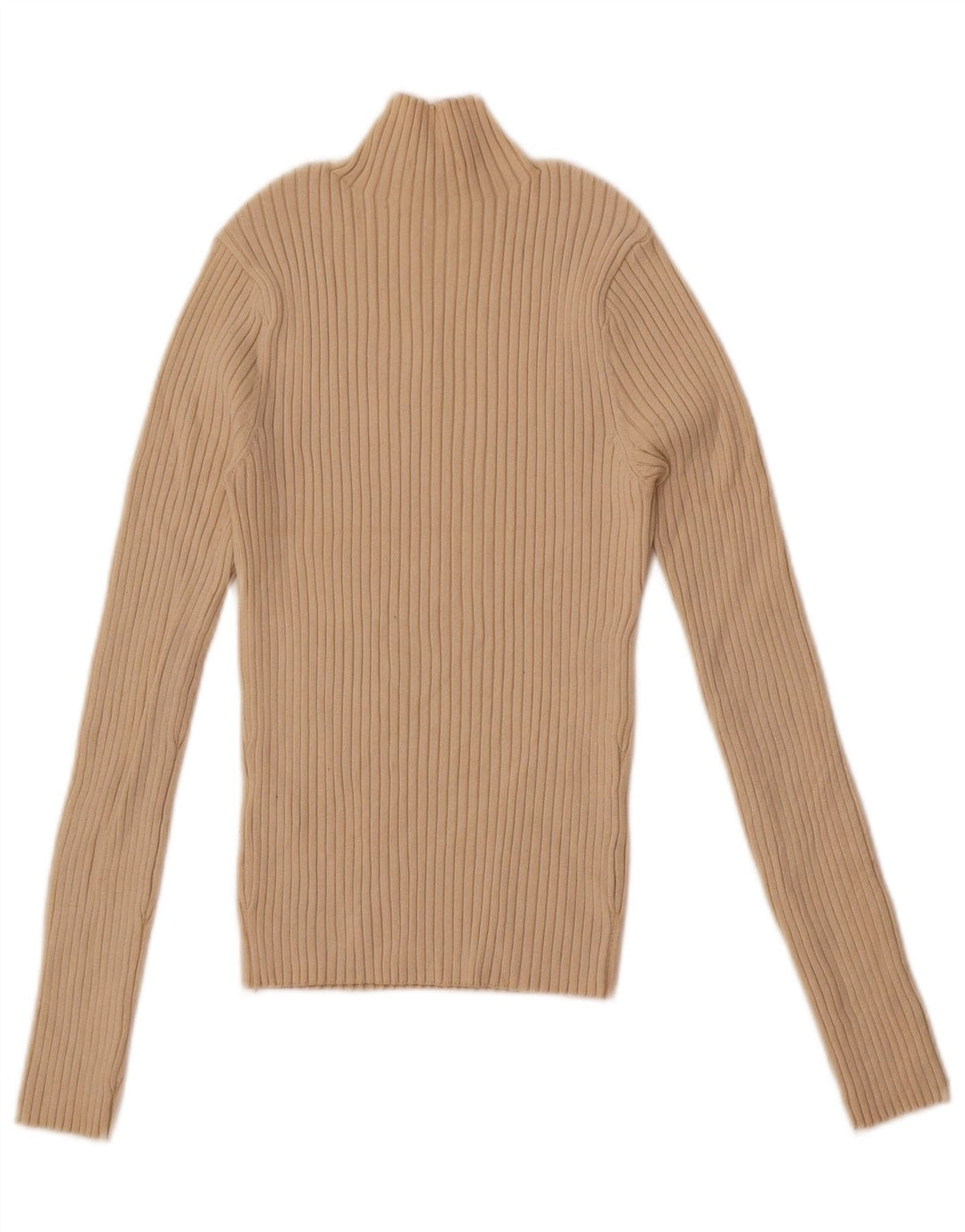Zara Pull court à col roulé pour femme UK 12 Viscose beige moyen