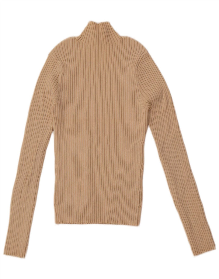 Zara Pull court à col roulé pour femme UK 12 Viscose beige moyen