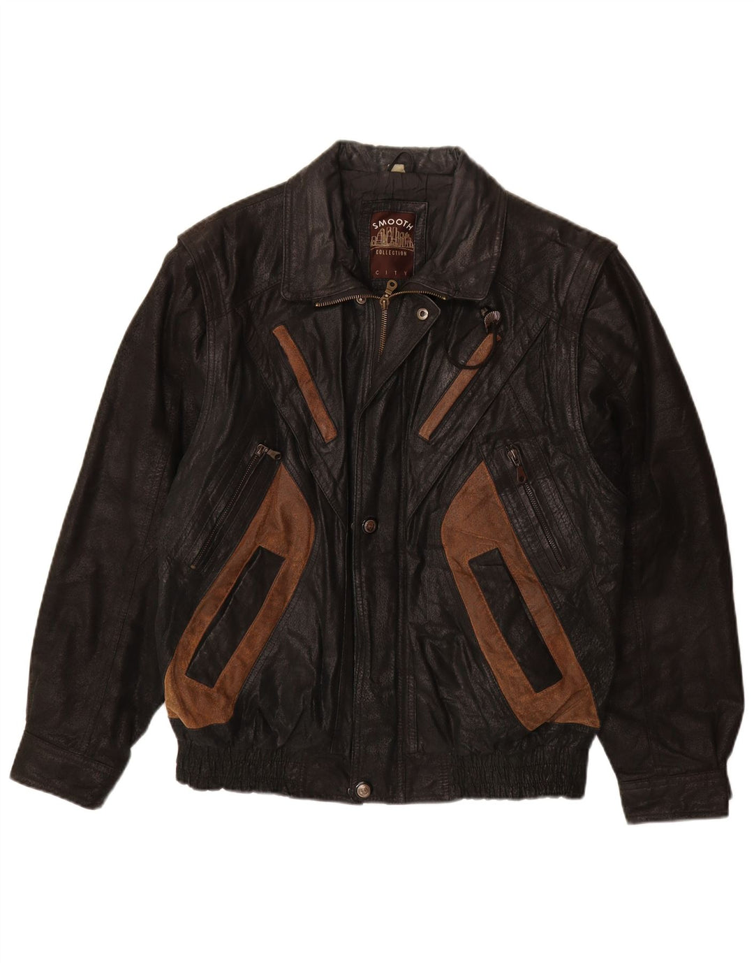 VINTAGE Veste en cuir homme UK 40 Grand cuir colorblock noir