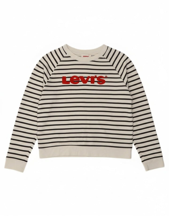 Levi's Sweat-Shirt Graphique Femme UK 14 Medium Blanc Rayé Nautique