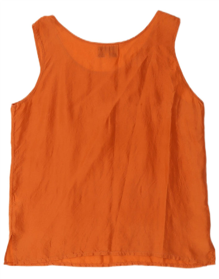 vintage Womens Vest Top UK 14 Soie Orange Moyenne