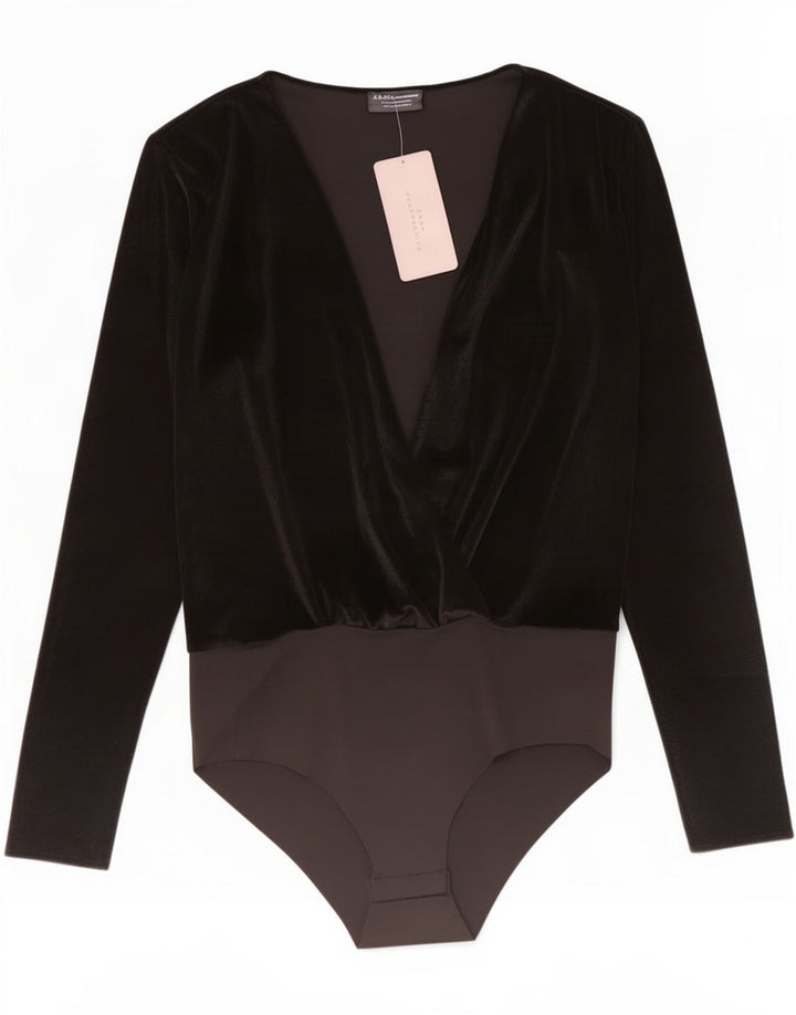 Zara Body en velours à manches longues pour femme UK 12 Medium Noir Colourblock