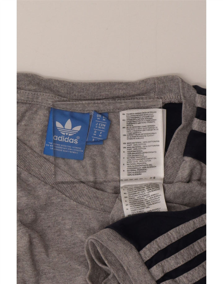 ADIDAS T-Shirt Femme UK 14 Gris Moyen Colourblock Coton