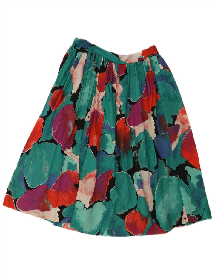 Jupe plissée à motif abstrait vintage pour femmes W26 petite multicolore