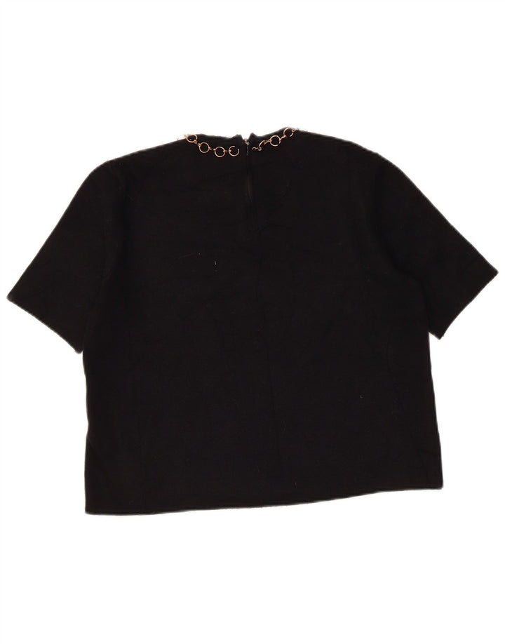 Zara Womens Crop Blouse Top UK 12 Medium Noir Viscose